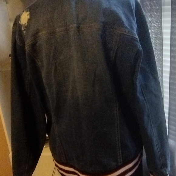 Dollhouse Blue Denim Jacket with Striped Cuffs - Picture 5 of 7